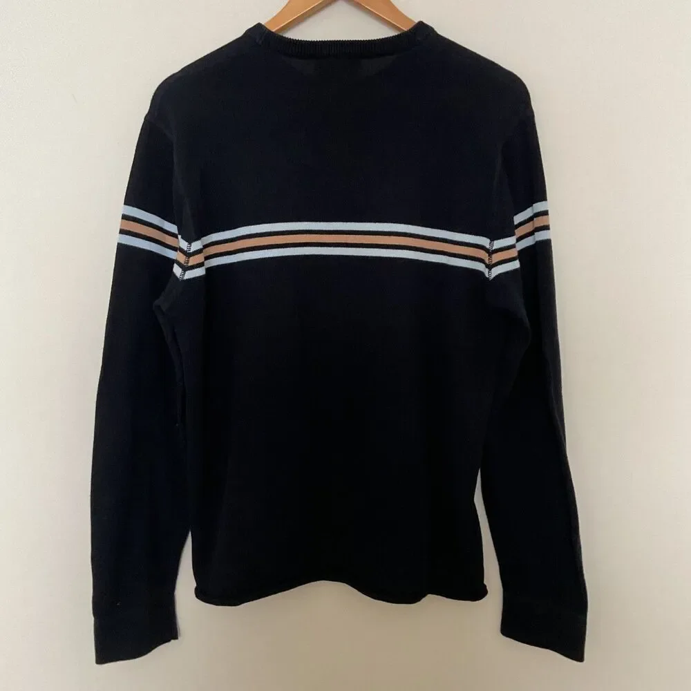 J.Crew Y2K Sweater Mens XL Black Striped Crewneck Cotton Nautical Preppy